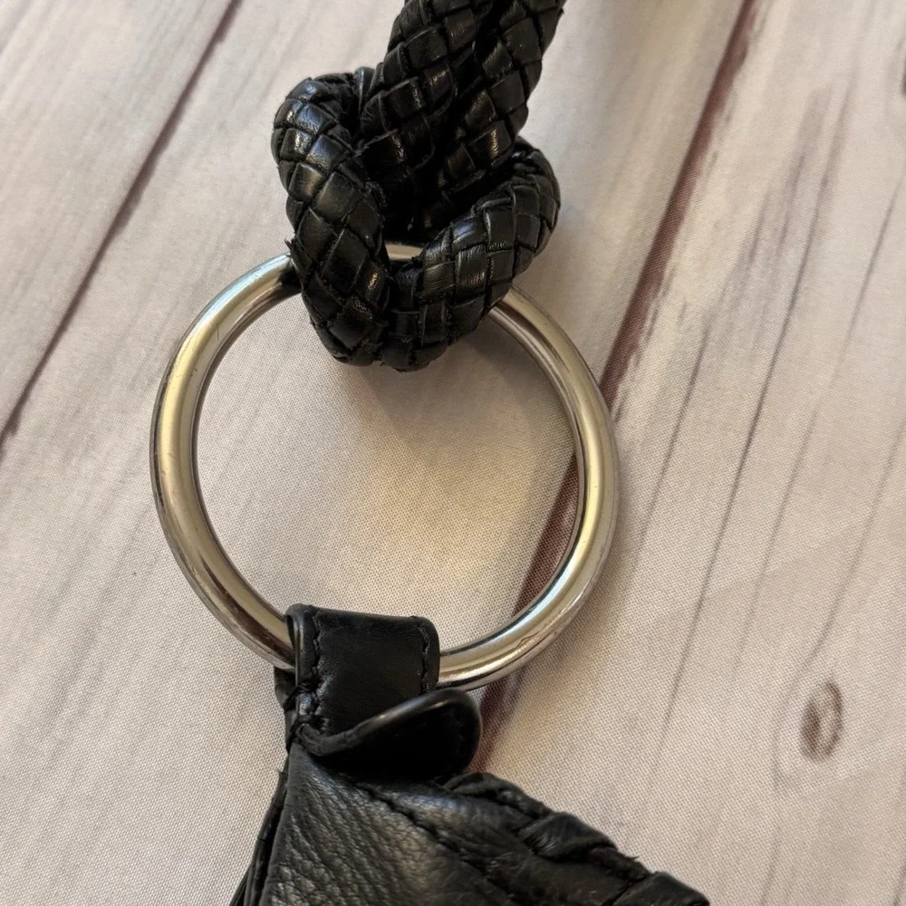 Ralph Lauren Black‎ Leather Braided Strap Hobo Shoulder Bag Whipstitch Rings